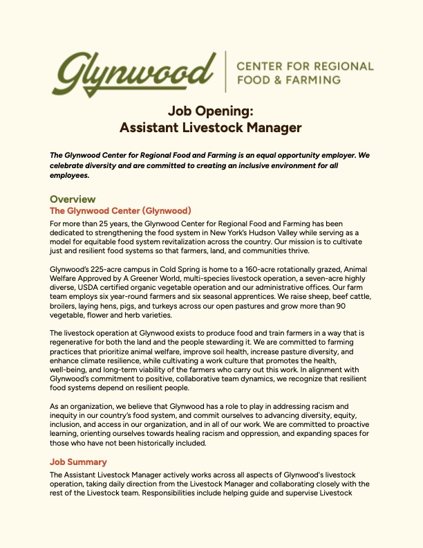 Hiring Assistant Livestock Manager